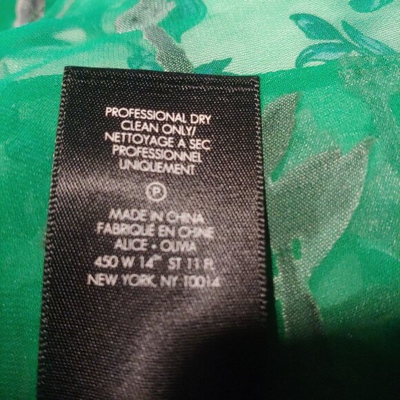 Alice & Olivia Burnout Velvet L-Sleeve Kelly Green/Grey Whimsy Sheer Blouse XS - Picture 13 of 13